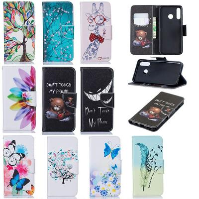 Plum Bear Feat Giraffe Color Painting Wallet Style PU Leather + Soft TPU Card Holder with Stand and Magnetic Buckle Case for Huawei P30 Lite