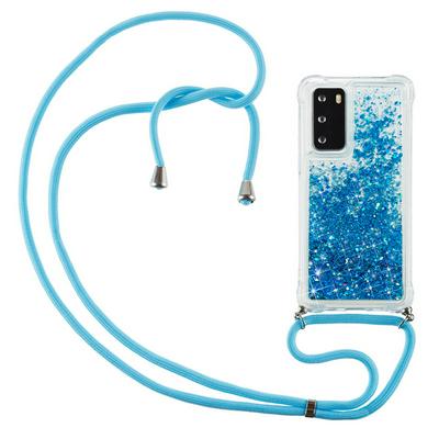 Quicksand Air Cushion Shockproof Anti-Fingerprint Soft TPU with Lanyard Neck Strap Rope and Card Slot Back Cover Case for Huawei P40