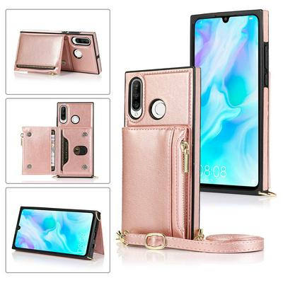 Fashion Crossbody Type Multi-purpose Zipper Drop Protection Flip Card Slots PU Leather Wallet Phone Case for HUAWEI P30 Lite