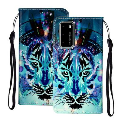 Relief Color Painting Side Flip Scratch Resistant PU Leather Wallet Phone Protective Case with Stand and Wrist Strap for HUAWEI P40