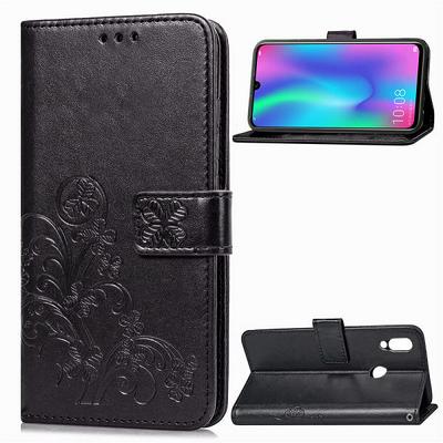Embossed Four-Leaf Clover Shockproof Side Flip PU Leather + Soft TPU Stand with Magnetic Buckle and Card Slots Wallet Case for Huawei P Smart (2019)