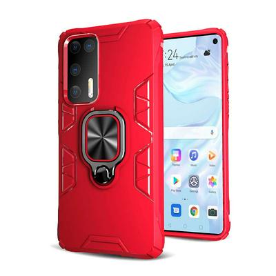 Honeycomb Texture Shockproof Scratch-Resistance PC+TPU Phone Protective Case with Metal Ring Kickstand for HUAWEI P40