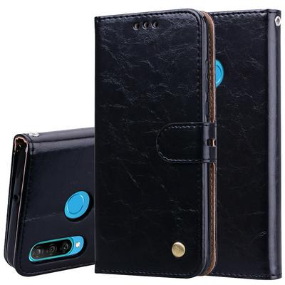Oil Wax Pattern Retro Business Magnetic Closure Shockproof PU Leather Wallet Phone Case for HUAWEI P30 Lite