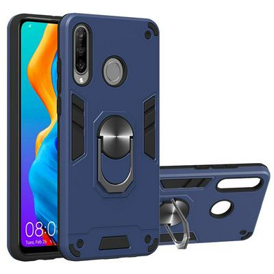 2 in 1 Shockproof Anti-Fingerprint Hard PC + Soft TPU with Ring Kickstand Back Cover Case for Huawei P30 Lite