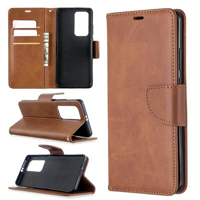 Solid Lambskin Pattern Wrist Strap Style Anti-Fall Side Flip PU Leather + Soft TPU Stand with Magnetic Buckle and Card Slots Wallet Case for Huawei P40 Pro