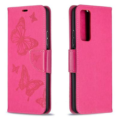 Embossed Two Butterflies Pattern Wrist Strap Style Shockproof Side Flip PU Leather + Soft TPU Card Slots with Magnetic Buckle and Stand Wallet Case for HUAWEI P smart 2021