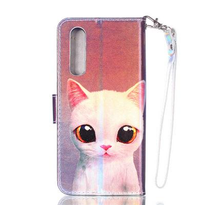 Blue Light Colored Painting Side Flip Shockproof Side Flip PU Leather + Soft TPU Wrist Strap with Card Slots Stand and Magnetic Buckle Protective Case for Huawei P30