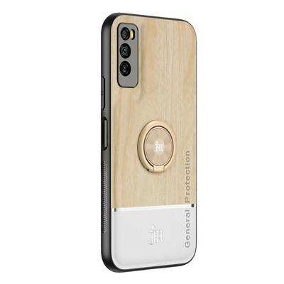 Ultra-thin Bionic Wood Grain Anti-fall Hard PC+ Soft Frame Back Cover Phone Case with Ring Buckle Bracket for HUAWEI Enjoy Z 5G