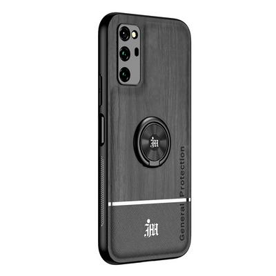Ultra-thin Bionic Wood Grain Anti-fall Hard PC+ Soft Frame Back Cover Phone Case with Ring Buckle Bracket for HUAWEI Honor V30 Pro