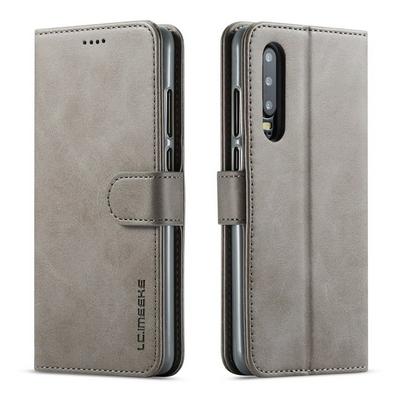 Magnetic Button Calf Pattern Shock-Absorption Side Flip PU Leather + Soft TPU Wallet Phone Case with Card Slot and Stand for HUAWEI P30