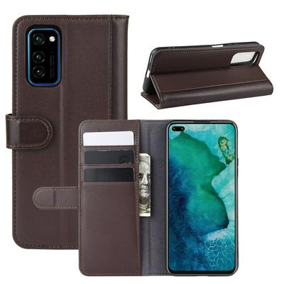 Side Flip Wallet Style Genuine Leather + Soft TPU Card Slots with Stand and Magnetic Buckle Case for Huawei Honor V30 / V30 Pro