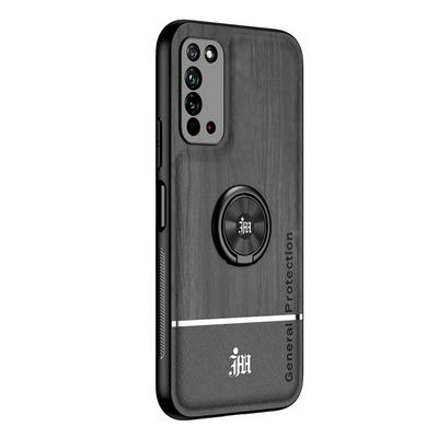 Ultra-thin Bionic Wood Grain Anti-fall Hard PC+ Soft Frame Back Cover Phone Case with Ring Buckle Bracket for HUAWEI Honor X10 5G