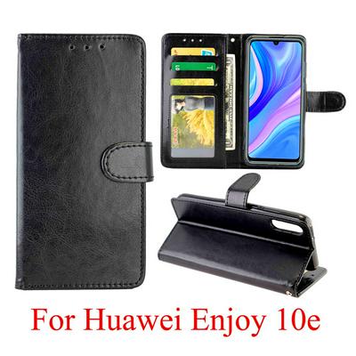 Crazy Horse Pattern Folded Edge Photo Frame Open Left and Right Scratch Resistant PU Leather Phone Cover with Stand and Card Slots for HUAWEI Enjoy 10E