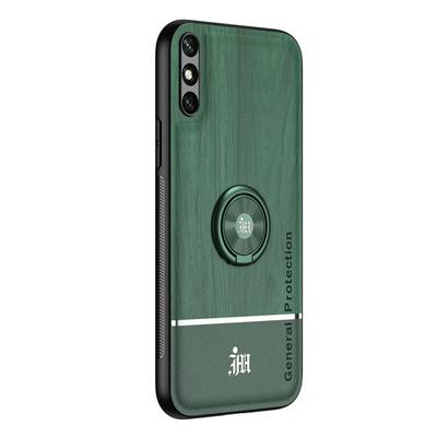 Ultra-thin Bionic Wood Grain Anti-fall Hard PC+ Soft Frame Back Cover Phone Case with Ring Buckle Bracket for HUAWEI Enjoy 10E