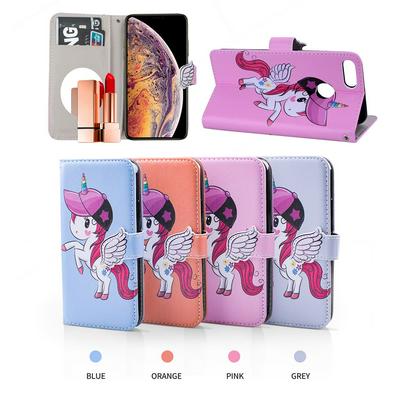 Pegasus Unicorn Pattern with Makeup Mirror PU Leather + Soft TPU with Stand Support and Card Holder and Wallet Slots Protective Case for Huawei P Smart / Enjoy 7S 