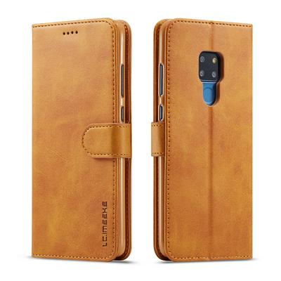 Magnetic Button Calf Pattern Shock-Absorption Side Flip PU Leather + Soft TPU Wallet Phone Case with Card Slot and Stand for HUAWEI Mate 20
