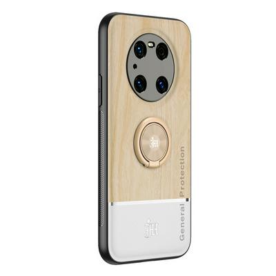 Ultra-thin Bionic Wood Grain Anti-fall Hard PC+ Soft Frame Back Cover Phone Case with Ring Buckle Bracket for HUAWEI Mate 40 Pro/Mate 40 Pro+