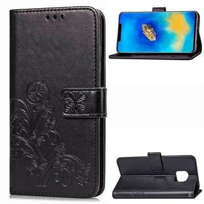 Embossed Four-Leaf Clover Shockproof Side Flip PU Leather + Soft TPU Stand with Magnetic Buckle and Card Slots Wallet Case for Huawei Mate 20 Pro