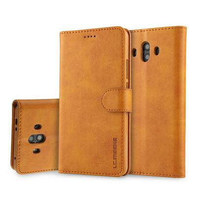 Magnetic Button Calf Pattern Shock-Absorption Side Flip PU Leather + Soft TPU Wallet Phone Case with Card Slot and Stand for HUAWEI Mate 10
