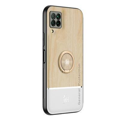 Ultra-thin Bionic Wood Grain Anti-fall Hard PC+ Soft Frame Back Cover Phone Case with Ring Buckle Bracket for HUAWEI nova 6 SE