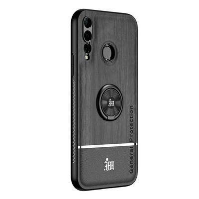 Ultra-thin Bionic Wood Grain Anti-fall Hard PC+ Soft Frame Back Cover Phone Case with Ring Buckle Bracket for HUAWEI Nova 4