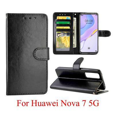 Crazy Horse Pattern Folded Edge Photo Frame Open Left and Right Scratch Resistant PU Leather Phone Cover with Stand and Card Slots for HUAWEI Nova 7 5G