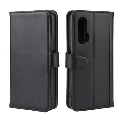 Litchi Pattern Side Flip Shockproof Genuine Leather + Soft TPU Magnetic Buckle with Stand and Card Slots Wallet Case for Huawei Nova 6