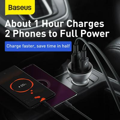 BASEUS Digital Display Metal SCP 45W Dual USB Port Quick Charge Car Charger for Smartphones Tablets