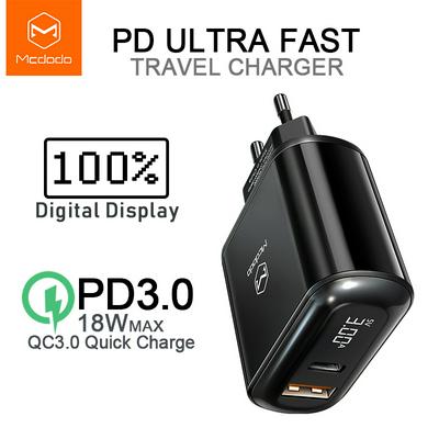 MCDODO Digital Display QC3.0 USB Charger 18W PD 3.0 Quick Charge Adapter for iPhone HUAWEI Samsung Xiaomi