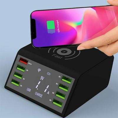 8-port USB Charging Station Universal 60W QC 3.0 Qi Wireless Charger with LCD Display