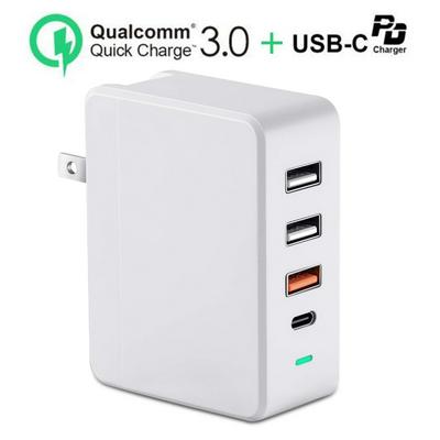USB C Wall Charger 4-Poort 50 W, PD Charger Adapter Type-C 18 W Power Levering, Quick Charger Station QC 3.0 USB voor Smartphone