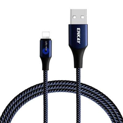 ENKAY ENK-CB204 Nylon Round Cable USB 2.0 to Lightning Interface 2.4A 1m Fast Charging Data Line with Smart Breathing Light 