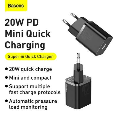 Baseus Super Si Super Silicon Fast Charger 1C 20W EU Plug Portable Mini Mobile Phone Tablet PD Flash Charging Plug