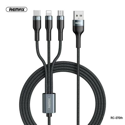 REMAX RC-070TH 3 in 1 2A Twisted Fishing 1m Type-C + 8 Pin + Micro USB Ports Date Charging Cable for Smart Phones with Type-C 8 Pin Micro Interfaces