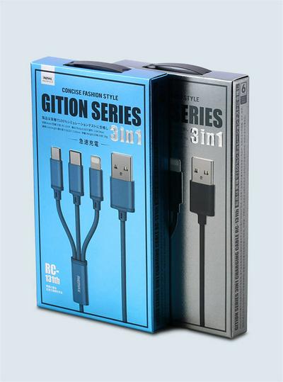 Remax RC-131th Gition Series 2.8A 3 in 1 8 Pin Micro USB Type-C Interface Concise Fashion Style Fast Charging Cable for IOS / Android Phones