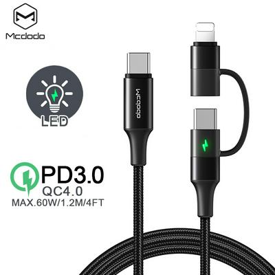 Mcdodo CA-7120 USB Type-C To Type-C + 8 Pin PD 60W 2 in 1 Fast Charging Cable for iPhone 11 Xs Max X IPad Pro Macbook Huawei Samsung 