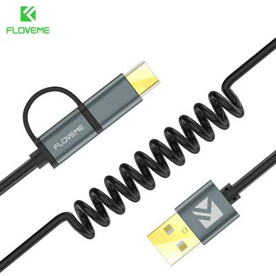 FLOVEME 2.8A QC3.0 Type-C + Micro USB Interface 2 in 1 Retractable Fast Charge Data Sync Charging USB Cable for Android Devices