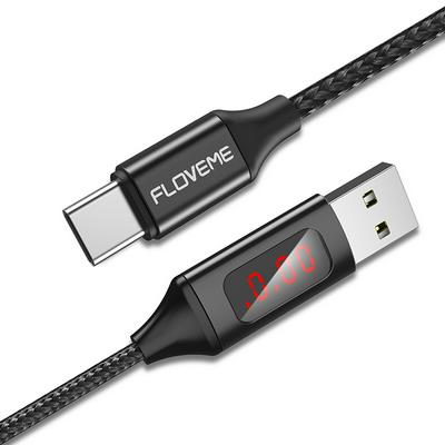 FLOVEME 1m Type-C Interface Nylon Braided LED Digital Display 2.4A Charging Data Sync USB Cable for Devices with Type-C Interfaces