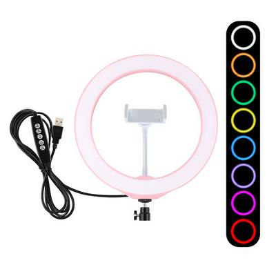 PULUZ PU433F 10.2 inch 26cm 10 Modes 8 Colors RGBW Dimmable LED Ring Light for Youtube Live Broadcast Vlogging with Phone Clamp