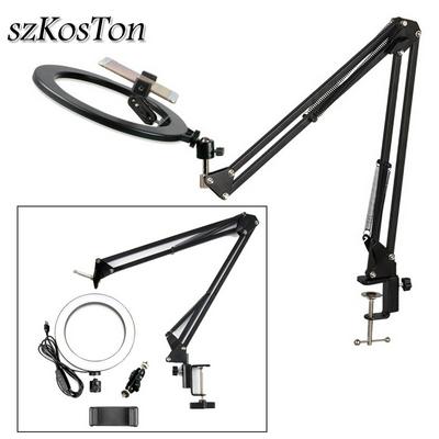 Dimmable 26cm Long Arm Desktop Tablet Phone Holder Ring Light 3200-5500K Warm Cold Lamp Video Live Photography Selfie Light