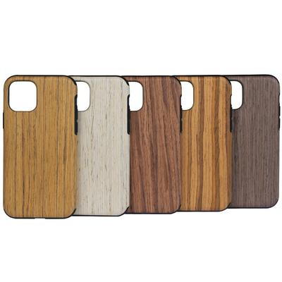 Wood Texture Shockproof Anti-Scratch PU Leather Coated Soft TPU Back Cover Case for iPhone 12 6.1
