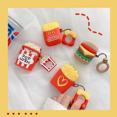 Creative Silicone Burger Fries Shock Resistant Bluetooth Earphone Protective Case Cover For Apple AirPods with Keychain