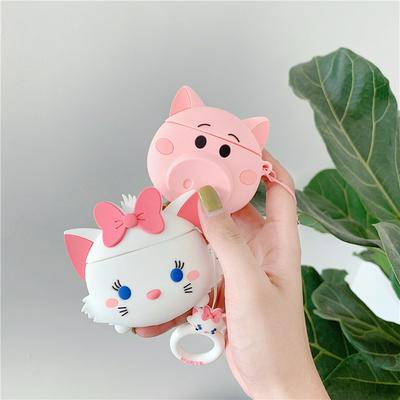 Pig and Cat Airpods Case Keychain AirPod Earbud Charging Bluetooth Earphone Protective Hard Cover Case 