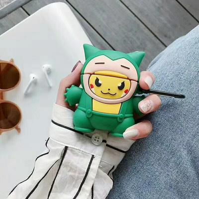 Green Pikachu Airpods Case Keychain AirPod Earbud Charging Bluetooth Earphone Protective Hard Cover Case 