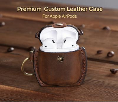 Crazy Horse Leather Cover for AirPods Case, Scratch Resistant Retro Case with Metal Key Ring