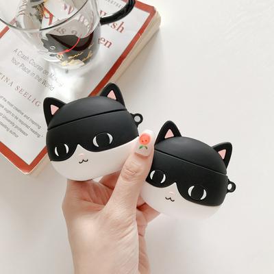 Black and White Cat Airpods Case Keychain AirPod Earbud Charging Bluetooth Earphone Protective Hard Cover Case 