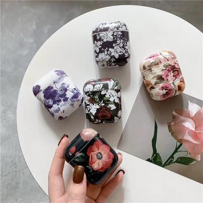 Retro Flower Airpods Case Keychain AirPod Earbud Charging Bluetooth Earphone Protective Hard Cover Case 