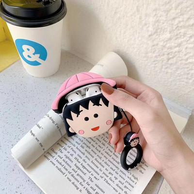 Silicone Chibi Maruko Airpods 1/2 Case Keychain AirPod Earbud Charging Bluetooth Earphone Protective Cover Case 