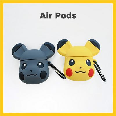 Pikachu Grey Yellow Airpods Case Keychain AirPod Earbud Charging Bluetooth Earphone Protective Hard Cover Case 