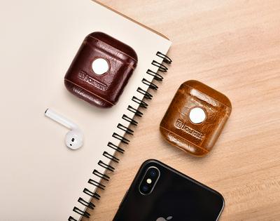 Fingertip Gyro Genuine Leather Airpods Case Keychain AirPod Earbud Charging Bluetooth Earphone Protective Cover Case 